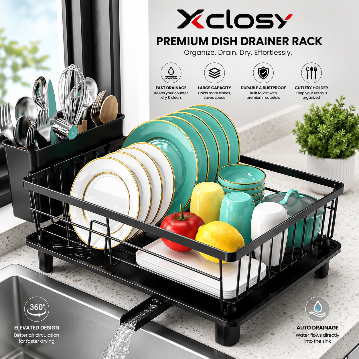 Xclosy Premium 2-Tier Dish Drainer Rack